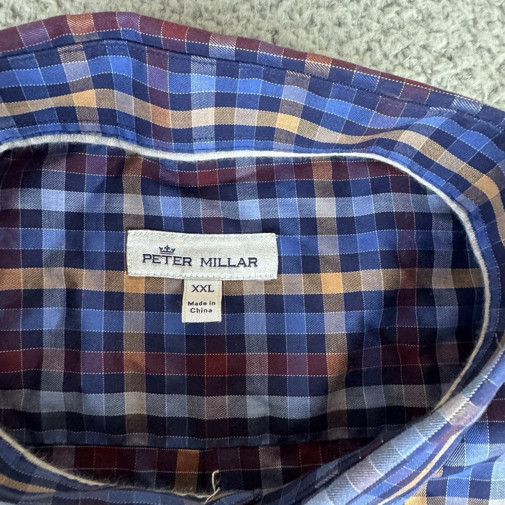 Peter Millar Long Sleeve Button Down Shirt Men's Size XXL Blue Plaid - Picture 4 of 11
